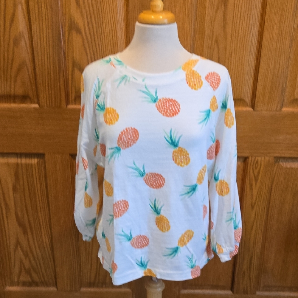 LOFT White Pineapple-Print Long Sleeve Tunic